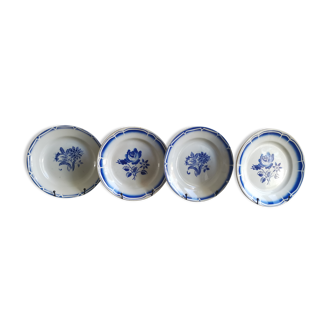 4 old blue floral pattern plates St Amand and Badonviller