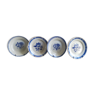 4 anciennes assiettes motifs florales bleues  St Amand et Badonviller