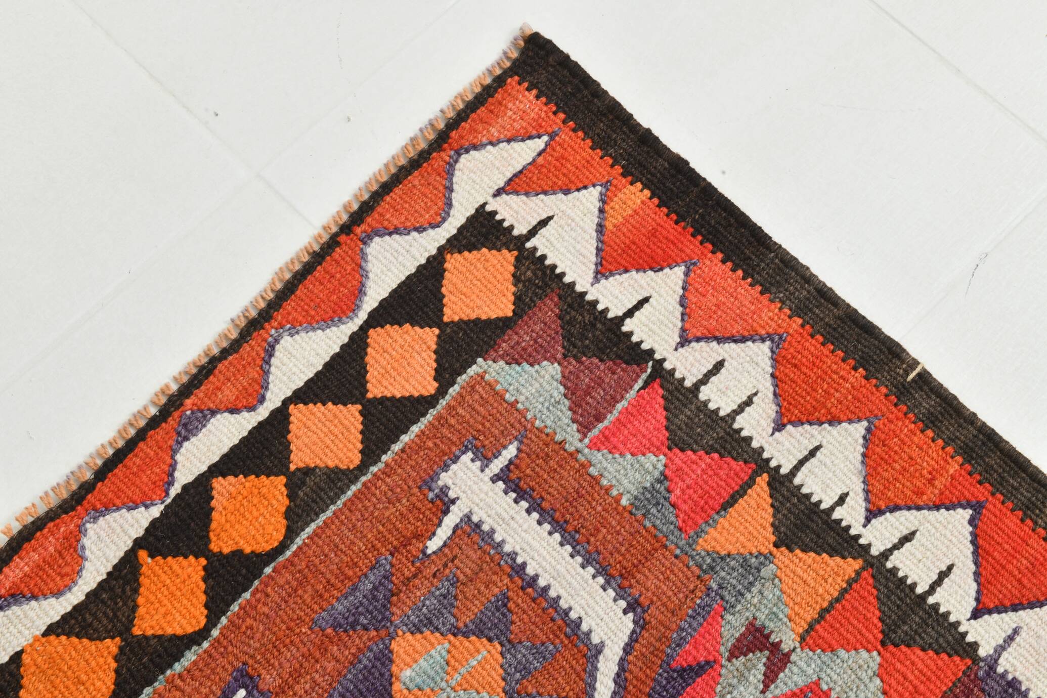 Red Orange Tribal Vintage Runner Rug, 101x297Cm