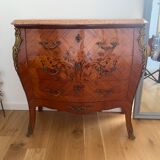 Commode 3 drawers galbee style louis xv marquetry marble top