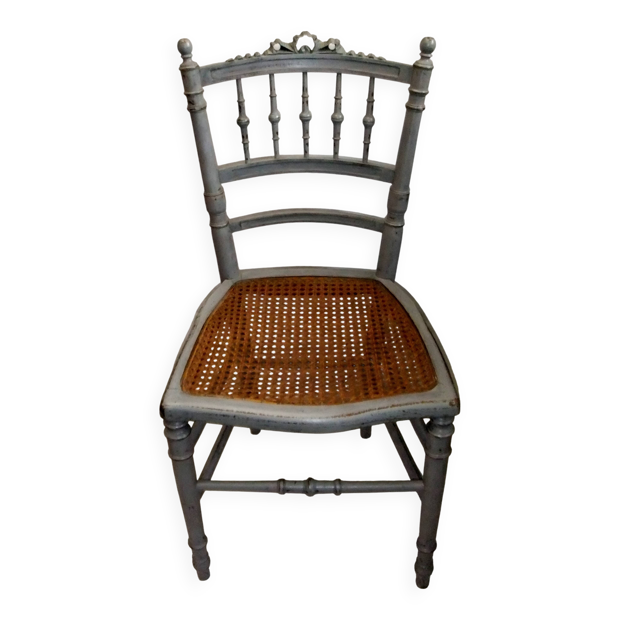 Antique Louis XVI style chair with pebble grey cane