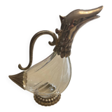 Silea duck pitcher in glass and silver-plated metal