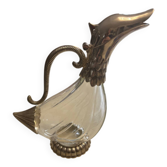 Silea duck pitcher in glass and silver-plated metal