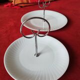 Set of two white porcelain cake stands, former royal factory, Limoges