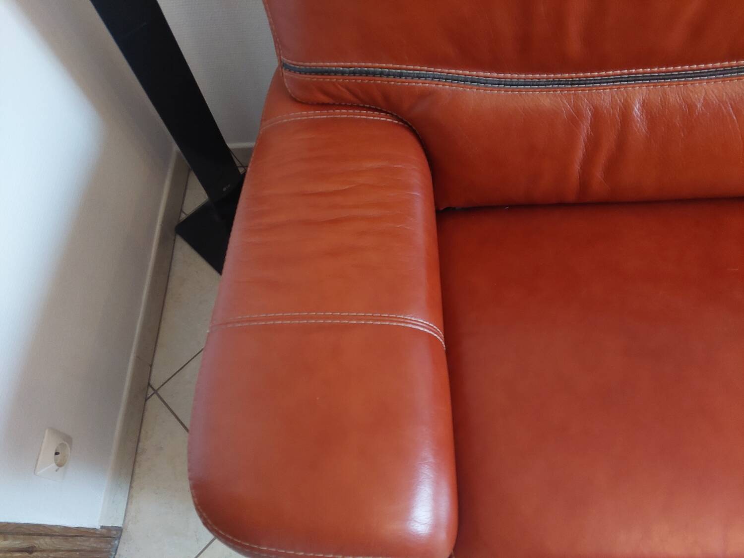Large brown buffalo leather sofa