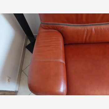 Large brown buffalo leather sofa