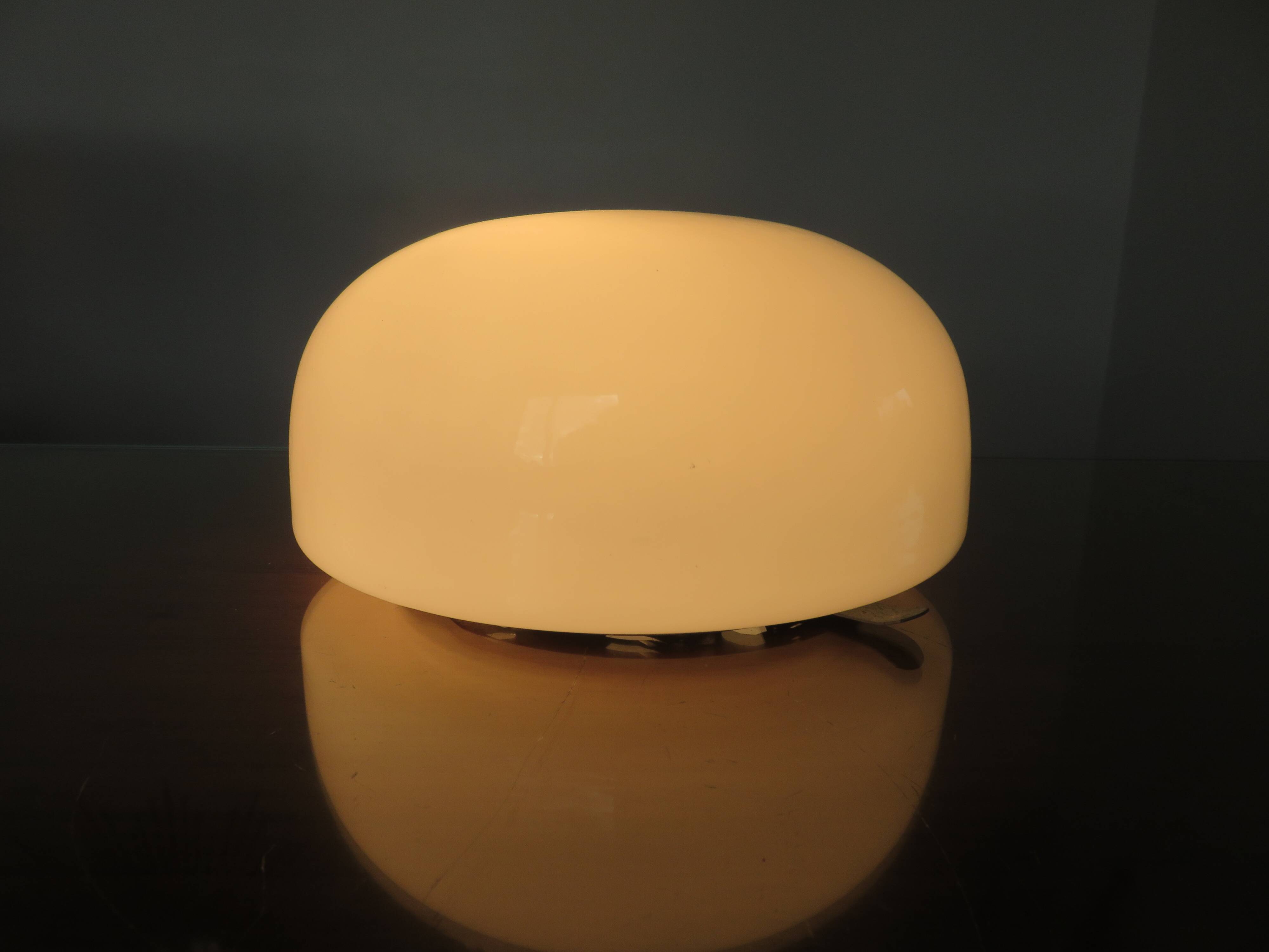 Half sphere ceiling light in opaline, made in Italy 1970