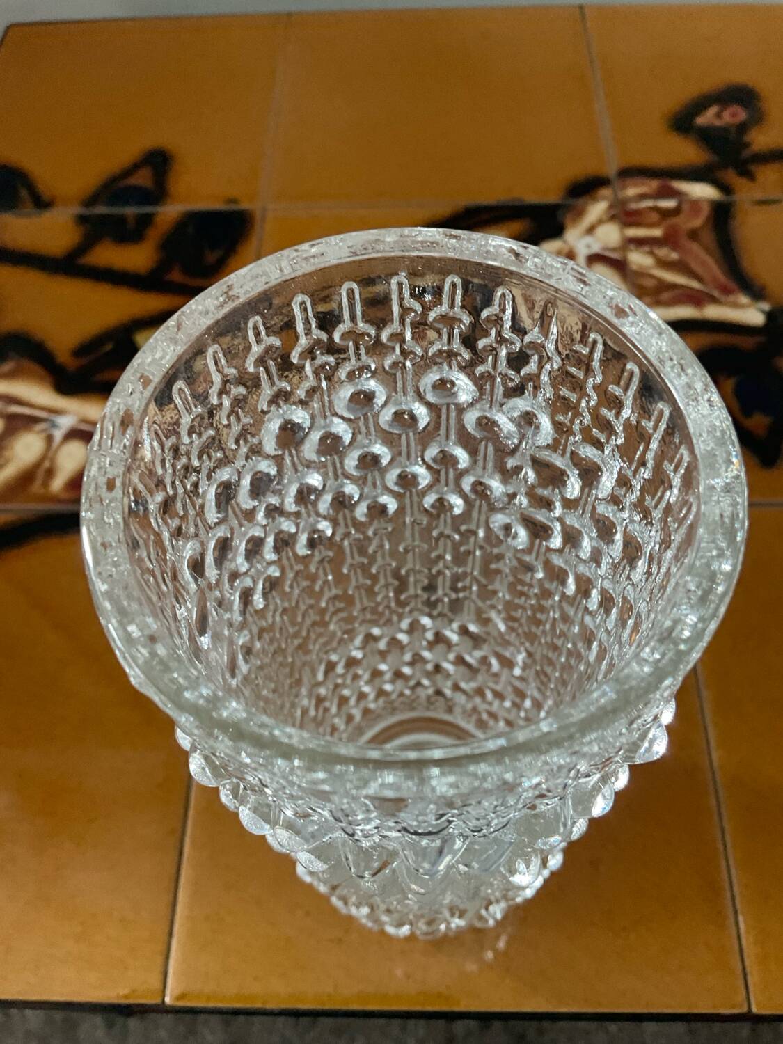 Vintage cylindrical vase with raised dots in molded glass