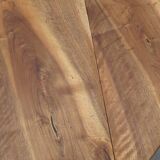 Round drop-leaf table made entirely of solid walnut
