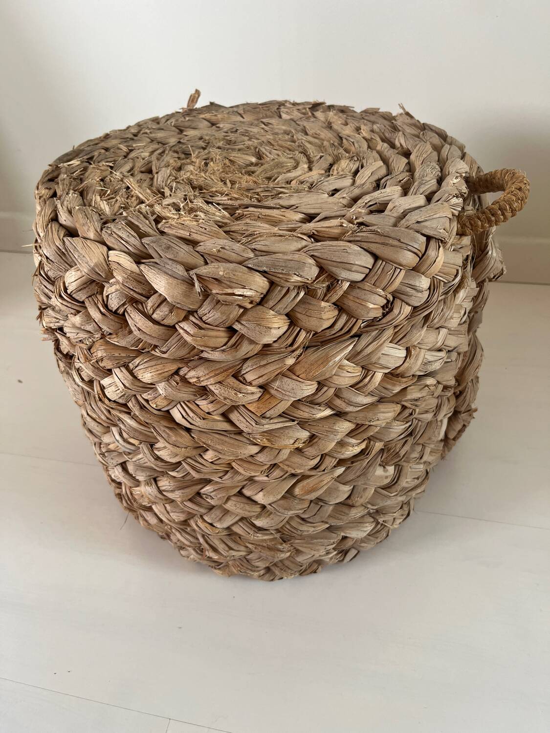 70s woven pouf footstool