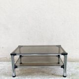 Rectangular tubular coffee table on two levels, smoked glass