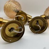 Set of 3 globe wall lights in glass and gold metal