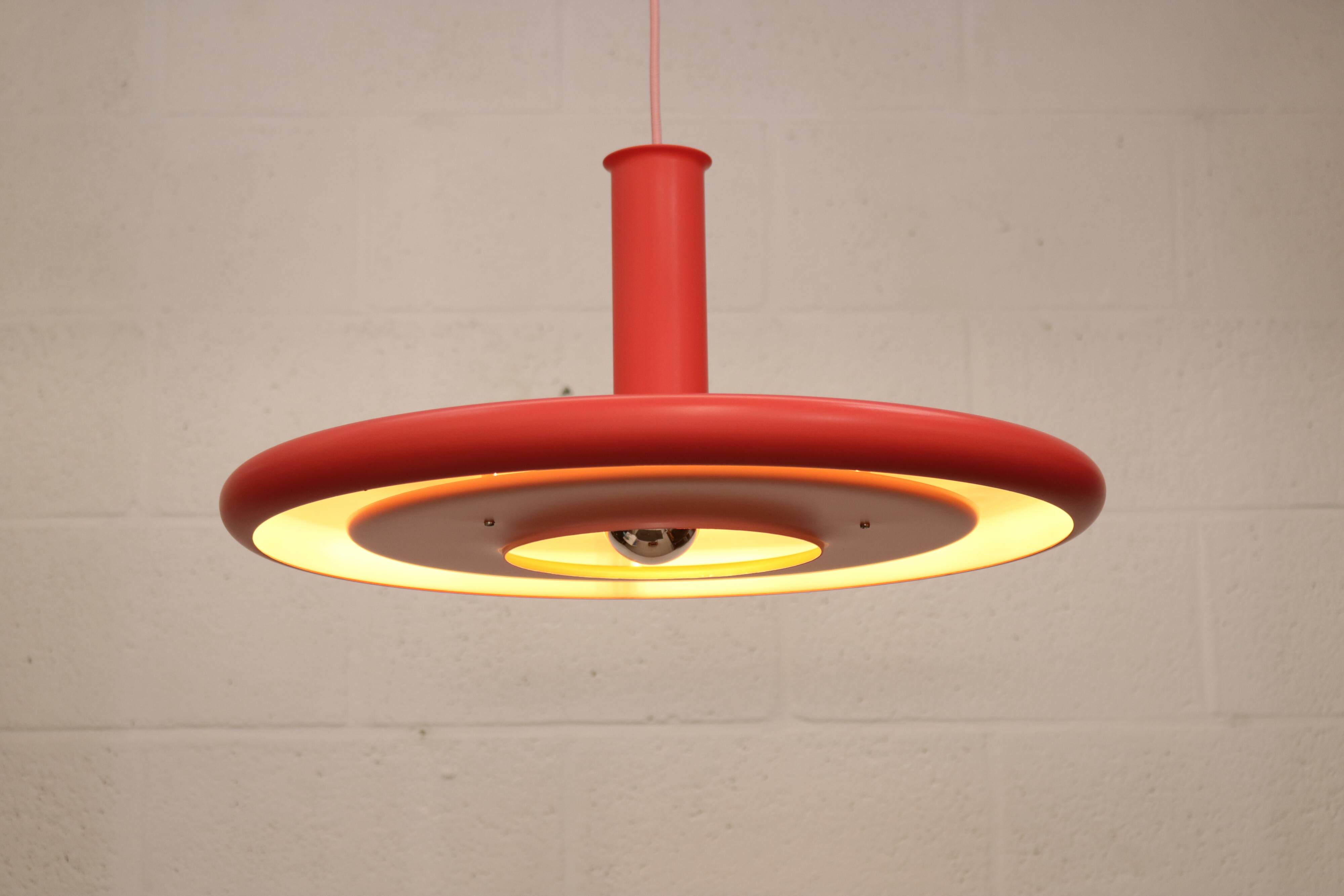 Pink Fog & Morup Optima vintage pendant lamp: Hans Due design, Denmark 1970