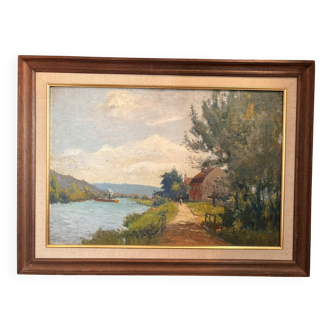 Old Oil Painting Georges LE MEILLEUR House on the Marne Impressionism