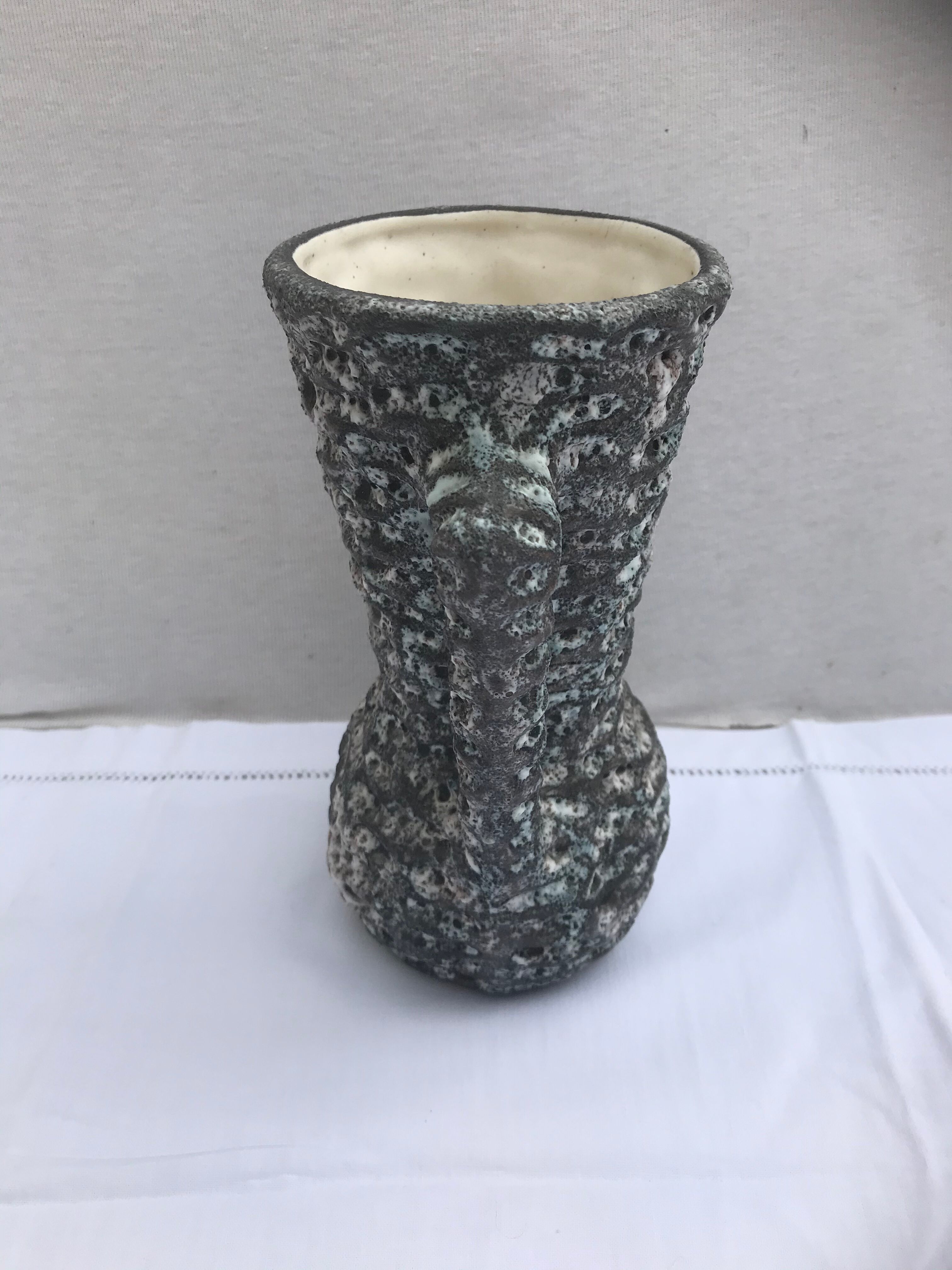 Vintage vase with grey & white skimmer ceramic handles