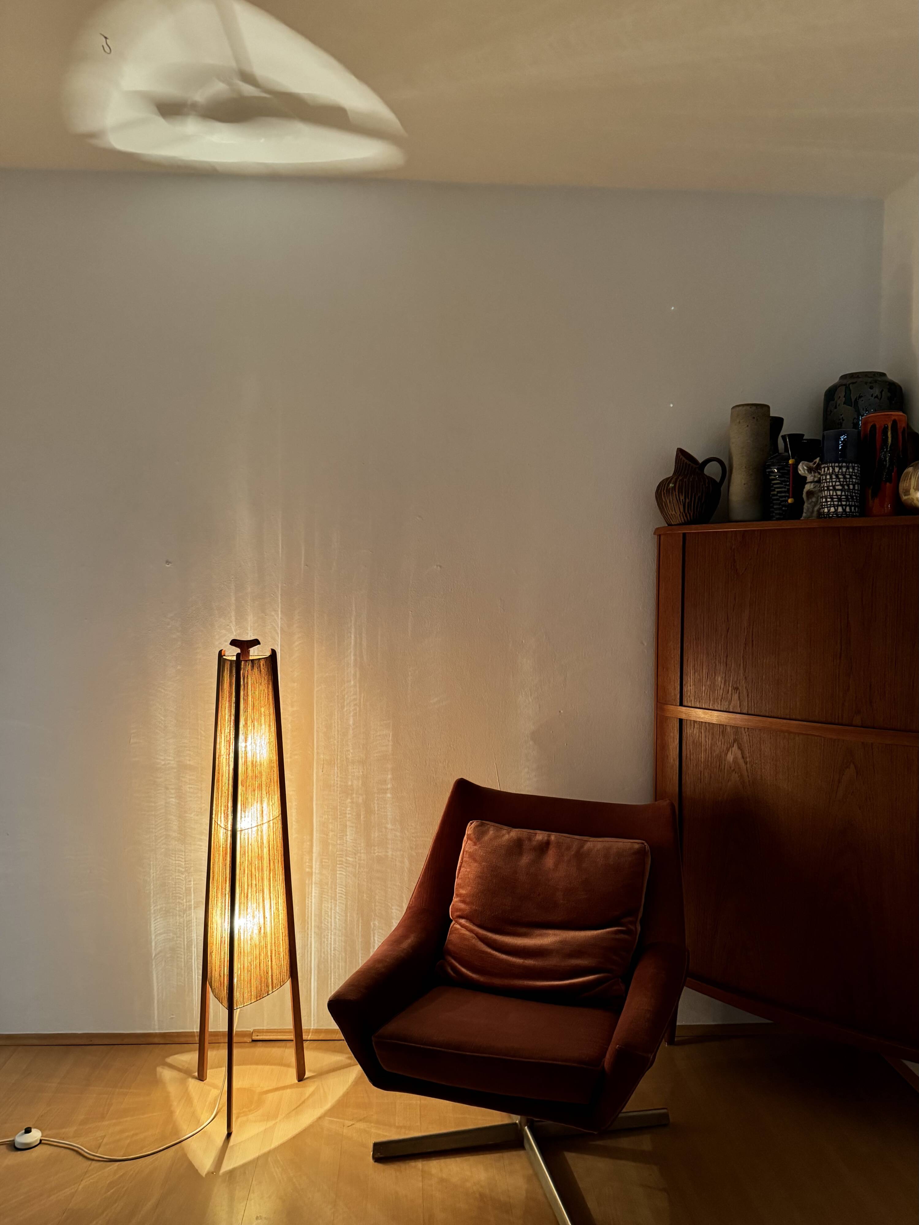 Sisal and Teak Floor Lamp by Temde