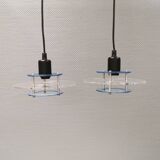 Lampes suspendues danoises de style spatial en plexiglas transparent bleu/clair.