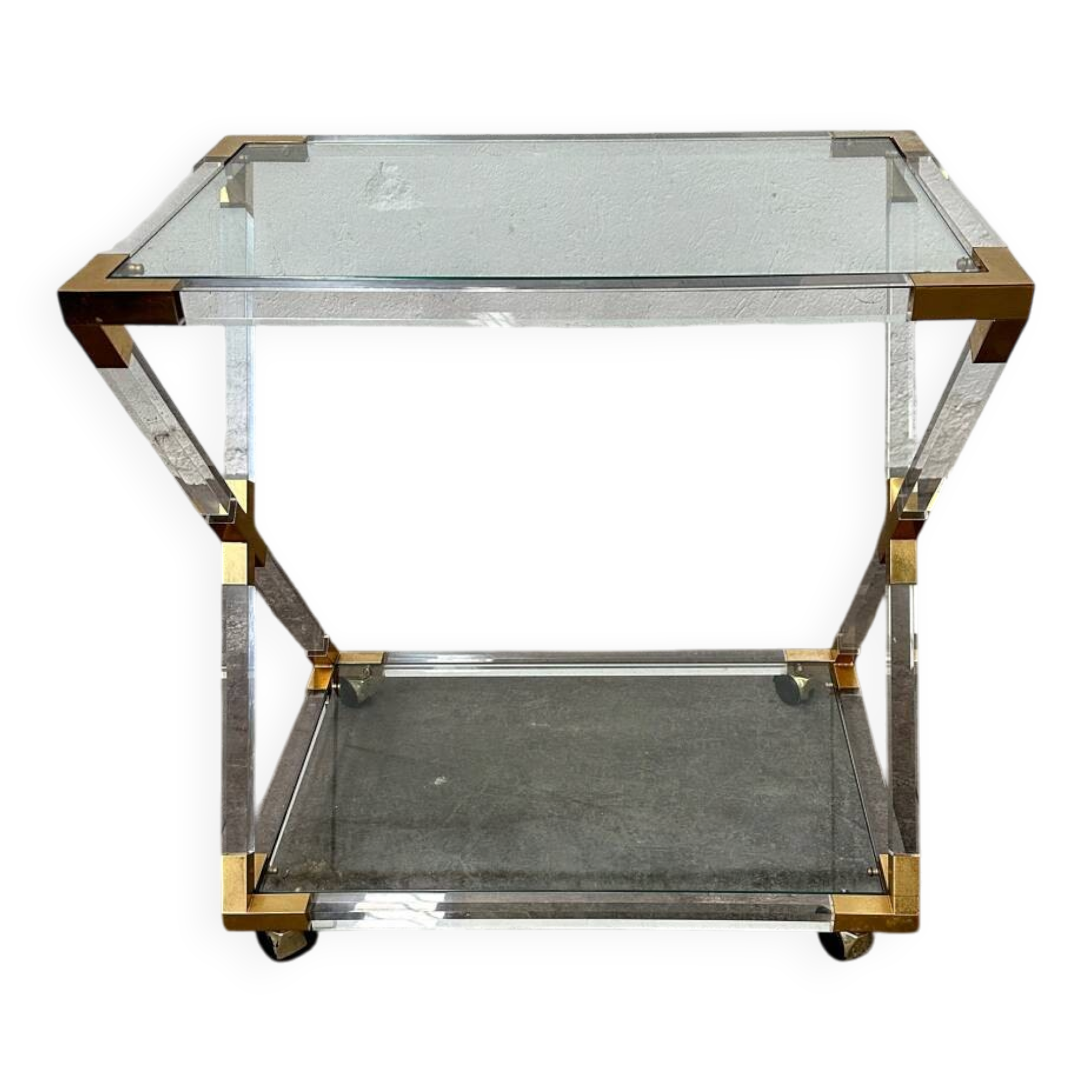 Serving cart or trolley in altuglass and brass