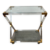 Dessert trolley or service cart in altuglass and brass.