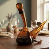 Vintage Amber Glass Wine Carafe - Artisan Decanter in Porron Style