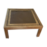 Table basse années 70 en laiton et verre chocolat