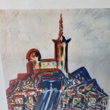 Pastel painting of Notre Dame de la Garde, Marseille. Signed JM (Signature at id)