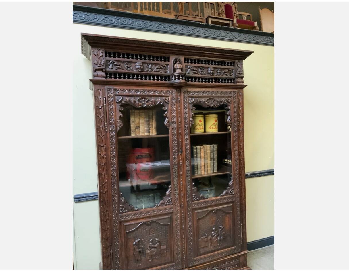 Antique impressive Breton display cabinet, bookcase