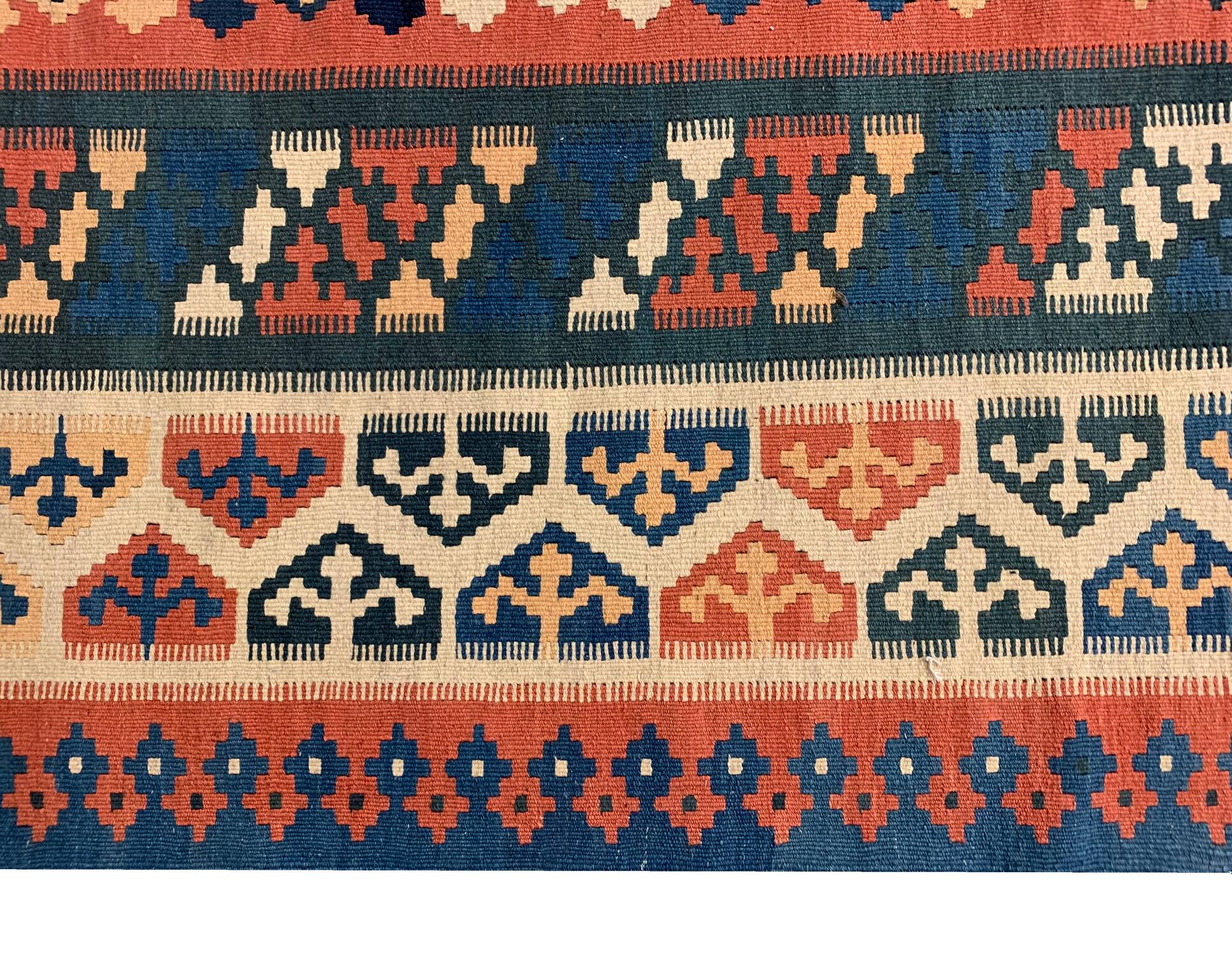 Grand tapis Kilim vintage, en laine turque tissée à plat, motif géométrique, 296 x 212 cm
