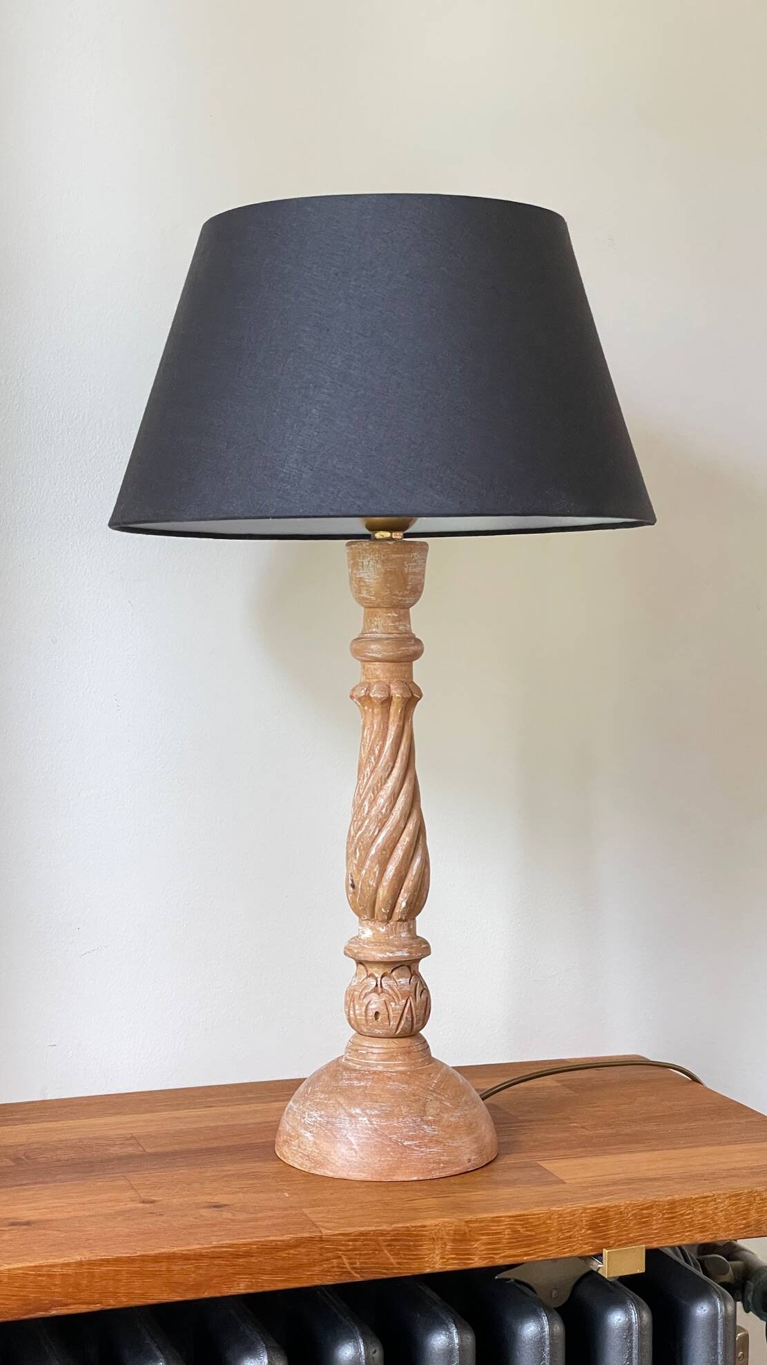 Carved wood lamp
