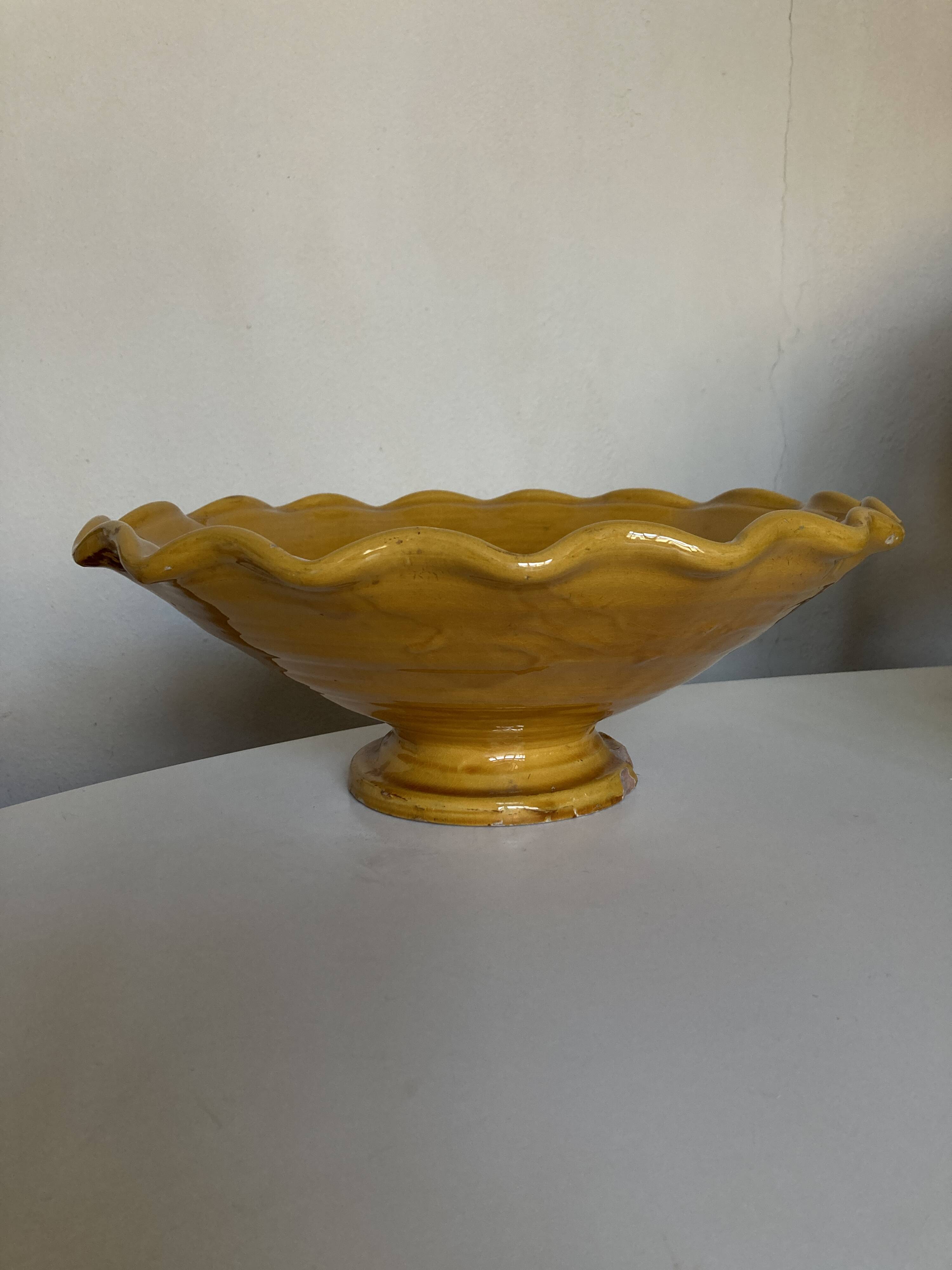XXXL wavy bowl in glazed terracotta 1950 Provence
