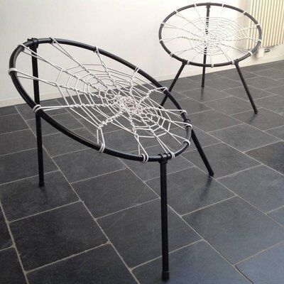 Set of two chairs with spider web seat by Hoffer, France 1958