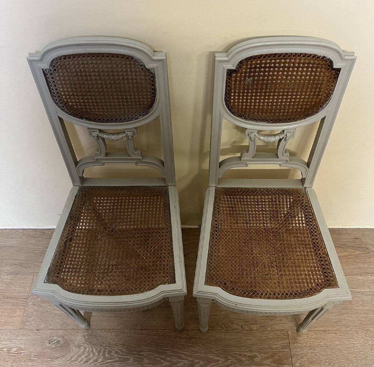 Pair Of Louis XVI Ceremonial Chairs In Lacquered Wood