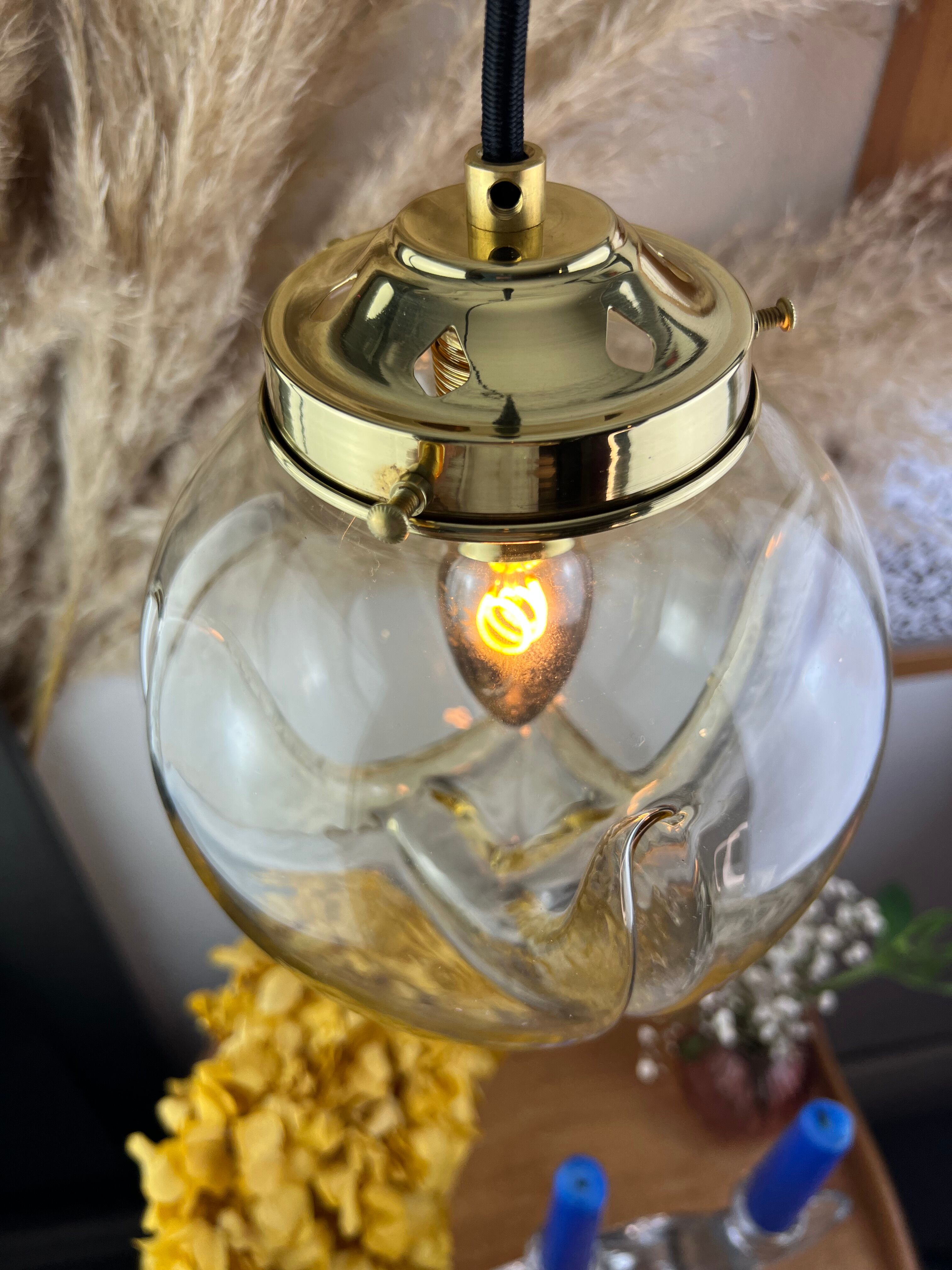 Lamp walking/suspension lamp large globe vintage molded glassware Murano smoked yellow