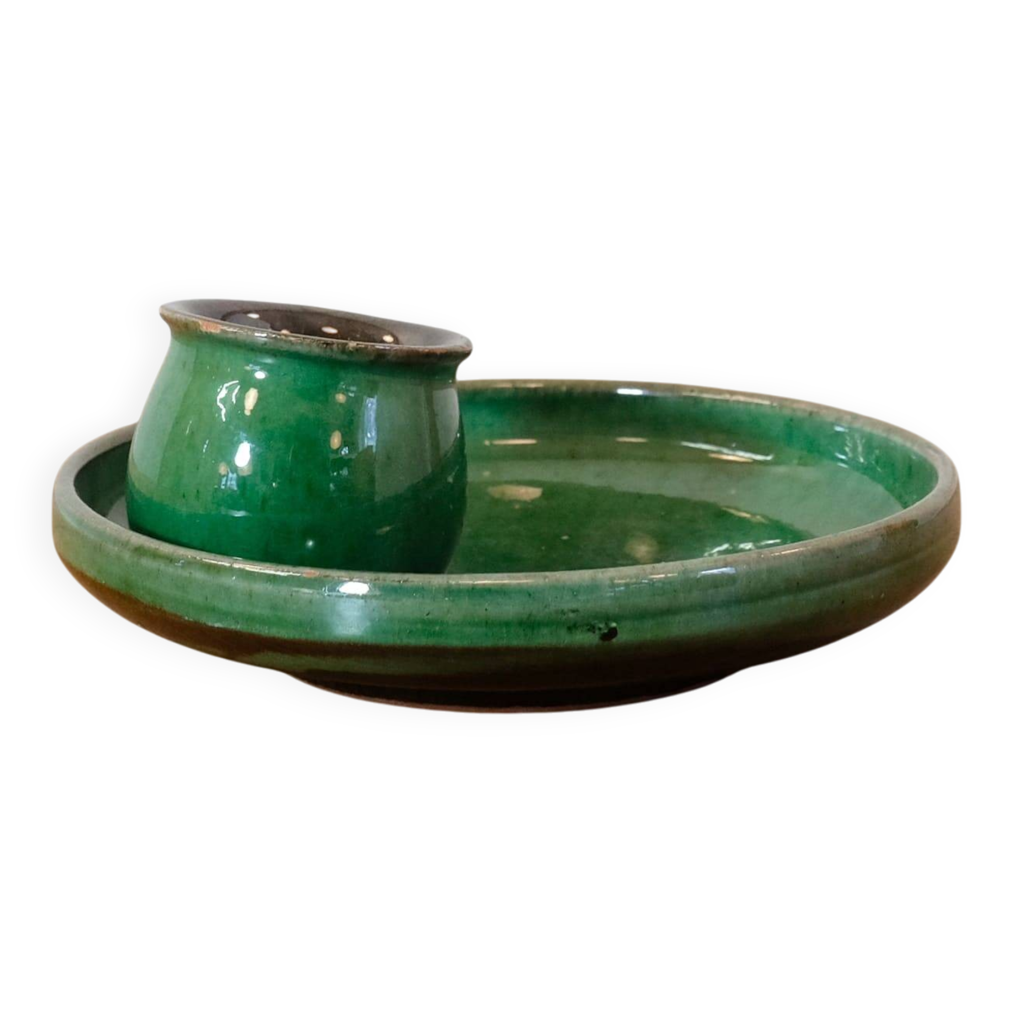 Glazed green earthenware candlestick