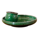 Bougeoir en faience émaillé vert