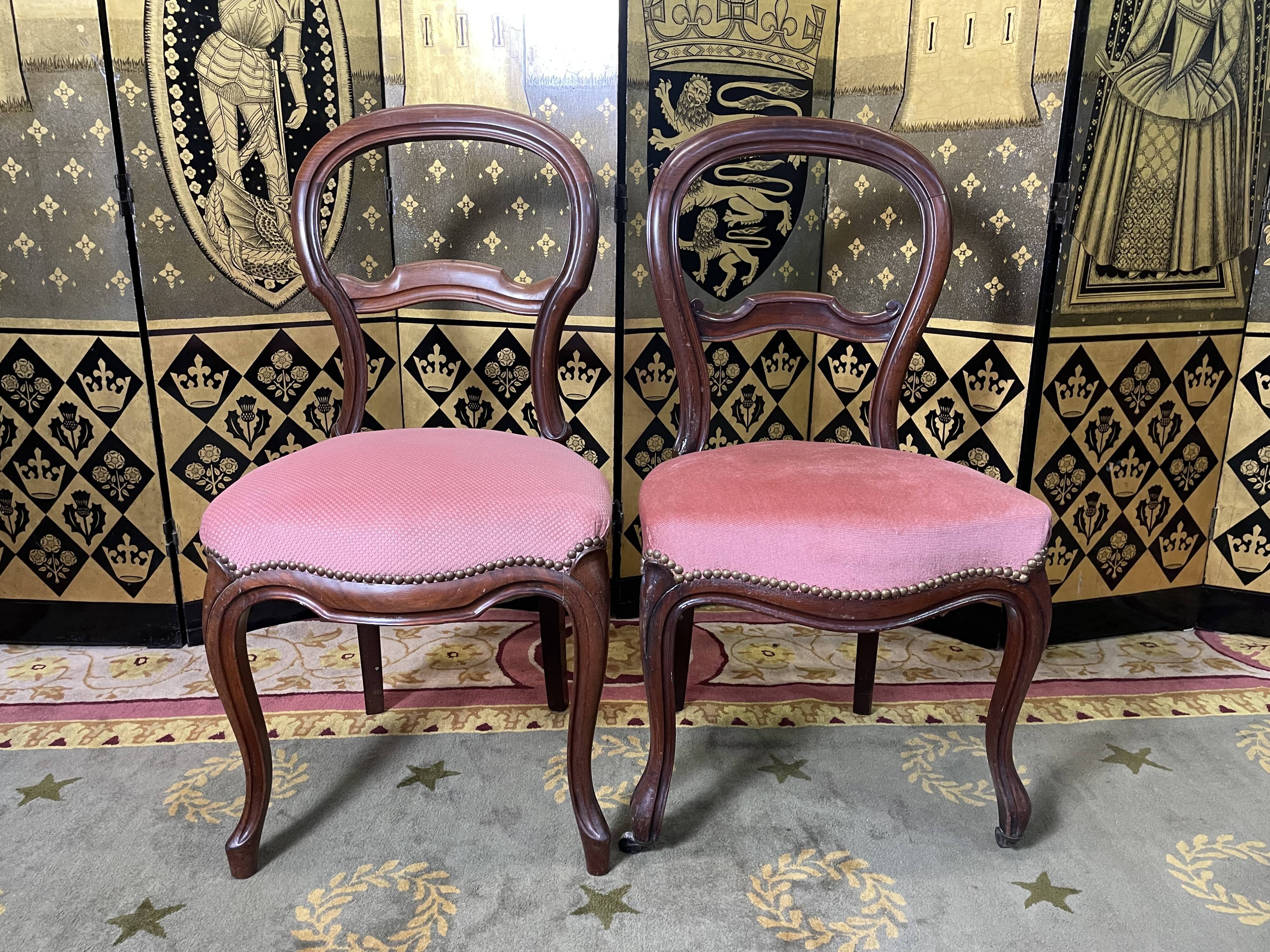 Suite of 6 Louis Philippe pink velvet chairs