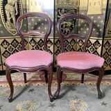 Suite of 6 Louis Philippe pink velvet chairs