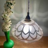 Vintage art deco lampshade pendant light in white and gold frosted glass