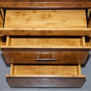 Walnut Burr buffet with drawers and wheels, part of a set.