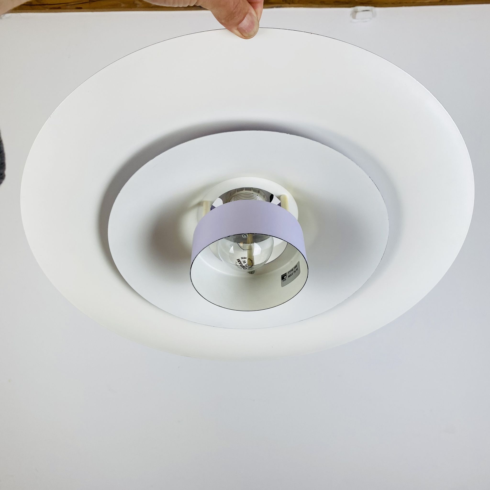 Scandinavian suspension lamp Horn 755 from the 1960s space age in mauve.