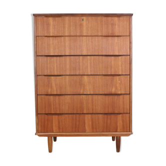 Mid-Century Modern Danish Chest of Six Drawers, Tallboy in Teak, Denmark, 1960s