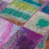 Handmade anatolian overdyed 169 cm x 243 cm multicolor patchwork carpet