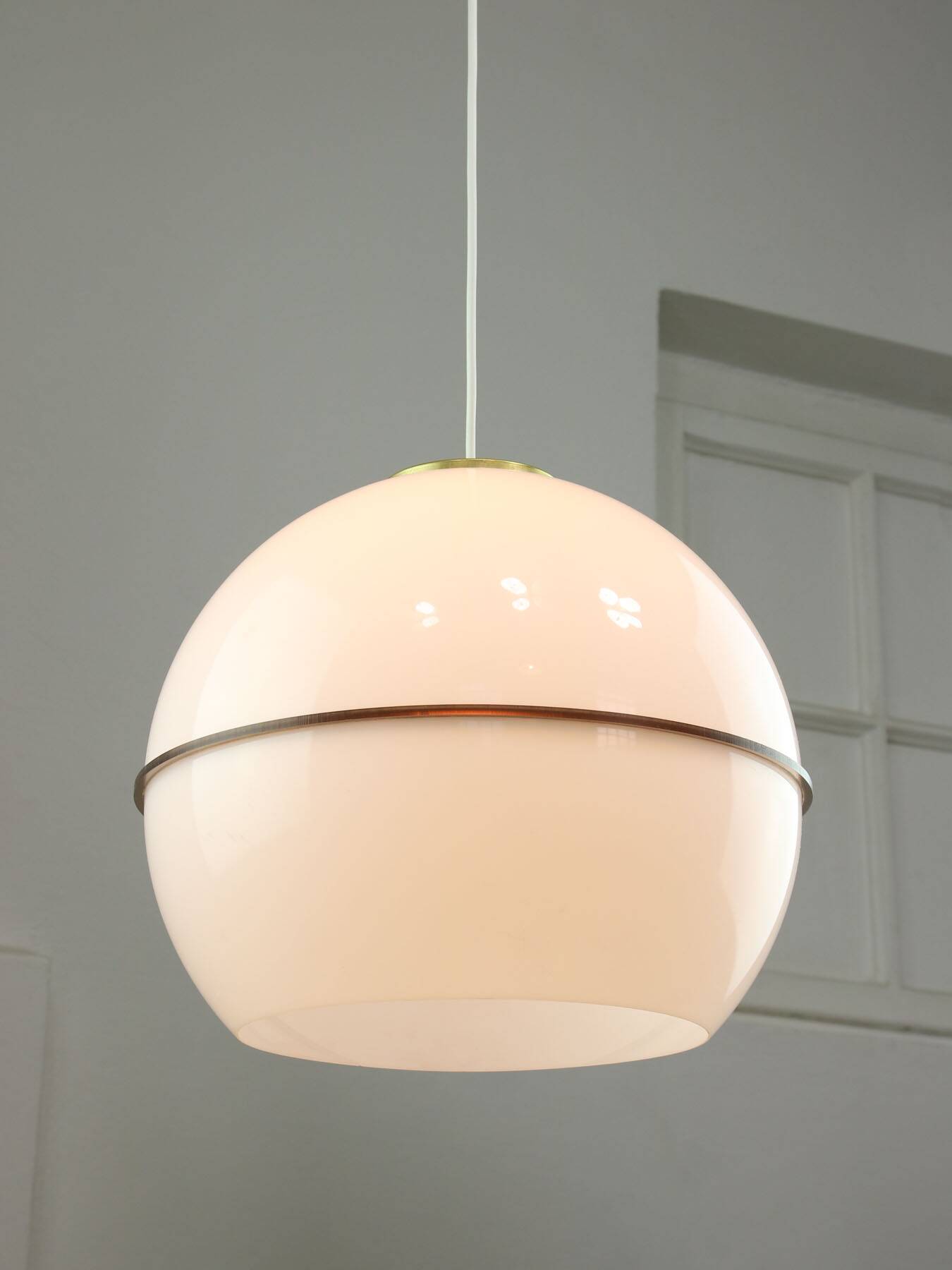Italian Space Age Pendant Lamp in Plexiglass and Brass, 1970s