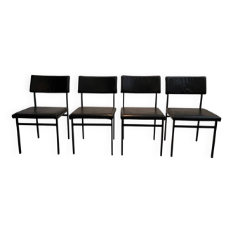4 vintage leatherette and metal chairs