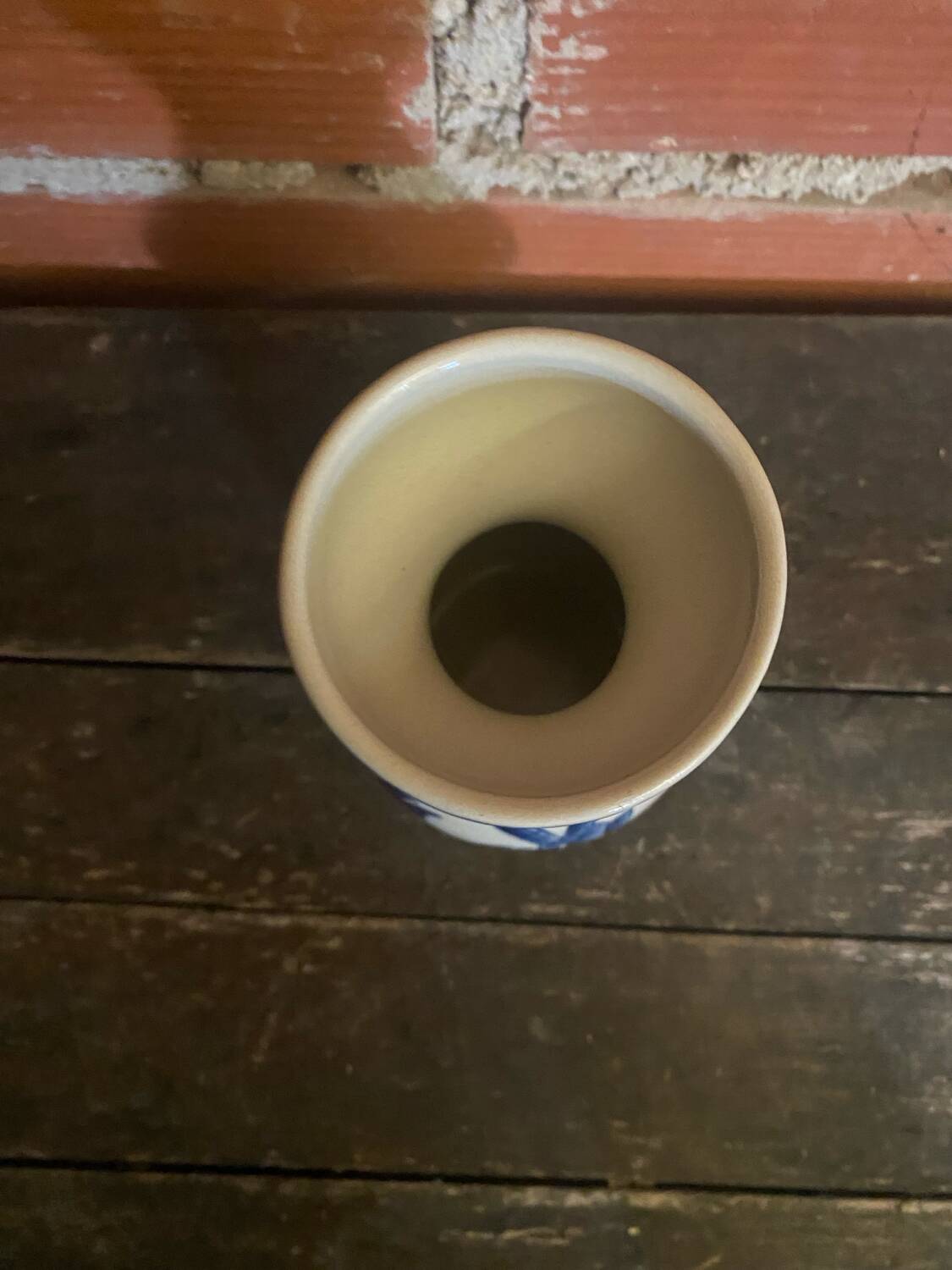 Antique DELFT Vase White Ceramic Blue Decor Vintage Mill #D573