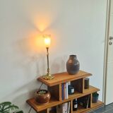 Low solid oak shelf, brutalist style, 60s