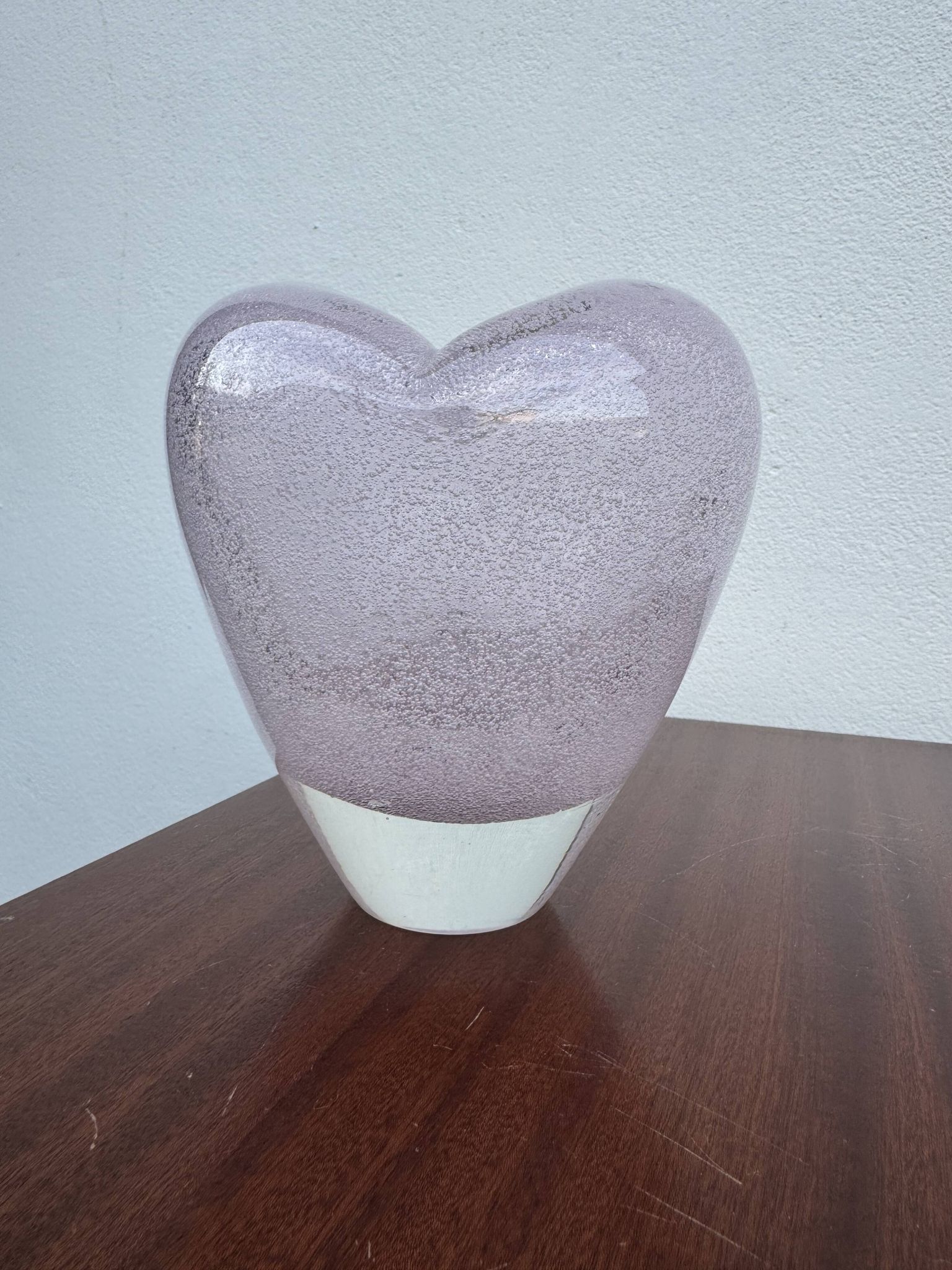 Heart-shaped bubble glass vase from the 1960s.