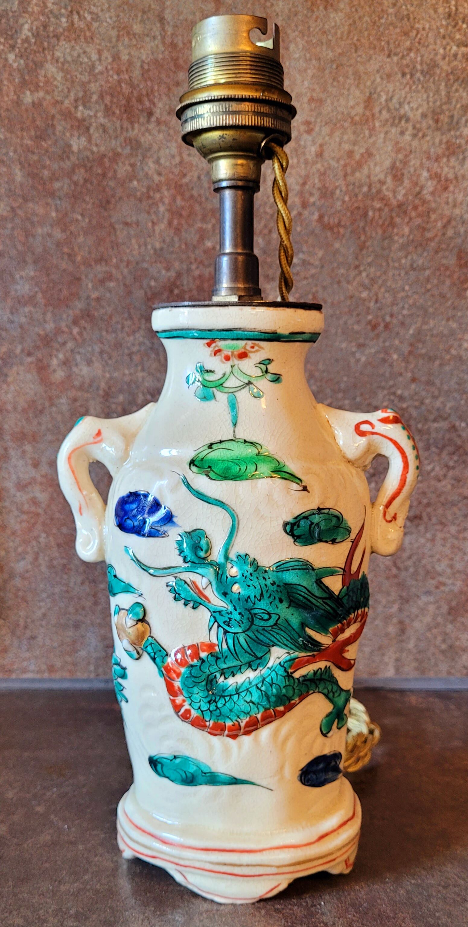 Old vintage ceramic lamp foot signed Asia China Japan