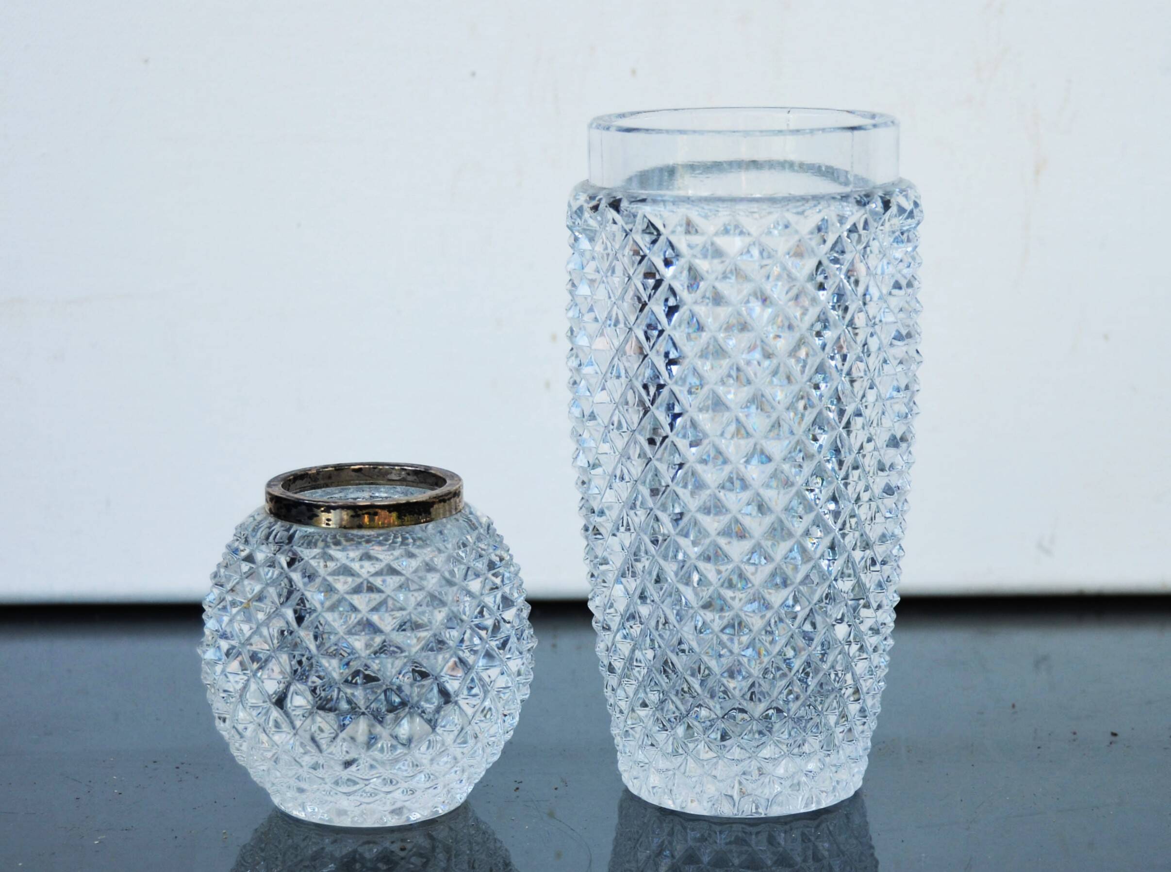 Old Crystal vase sterling silver 925 mount Emil Hermann A Vase and Toothpick Holder