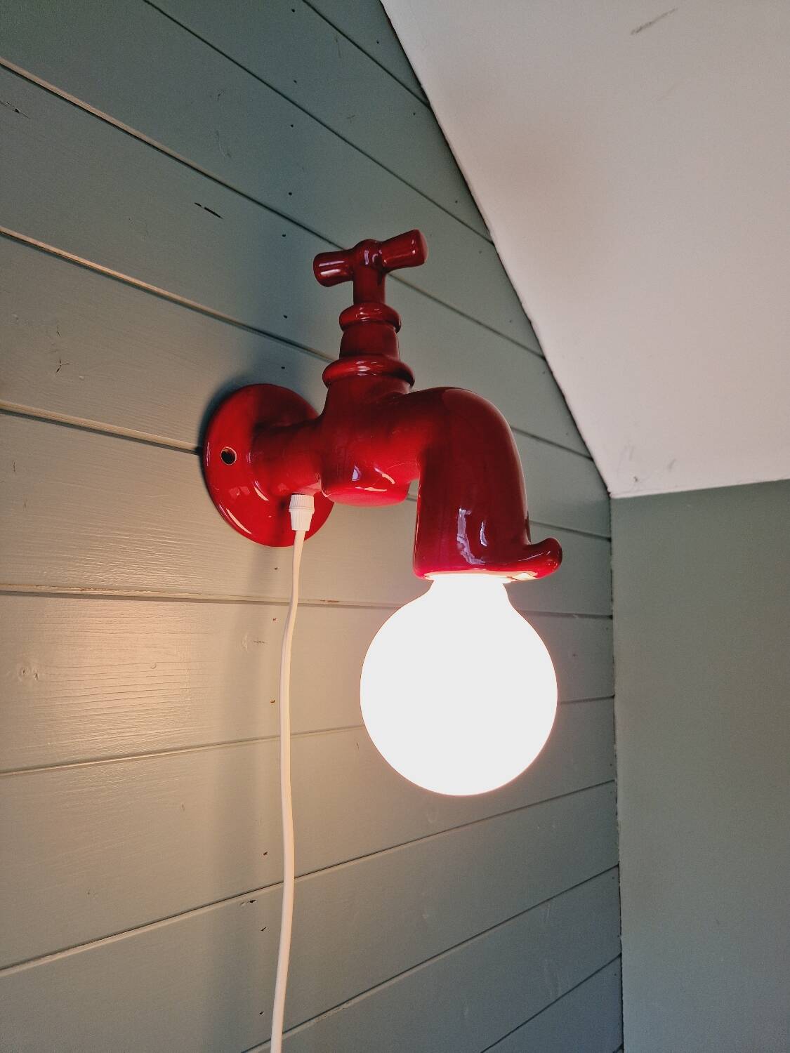 Red ceramic faucet wall light, 70s